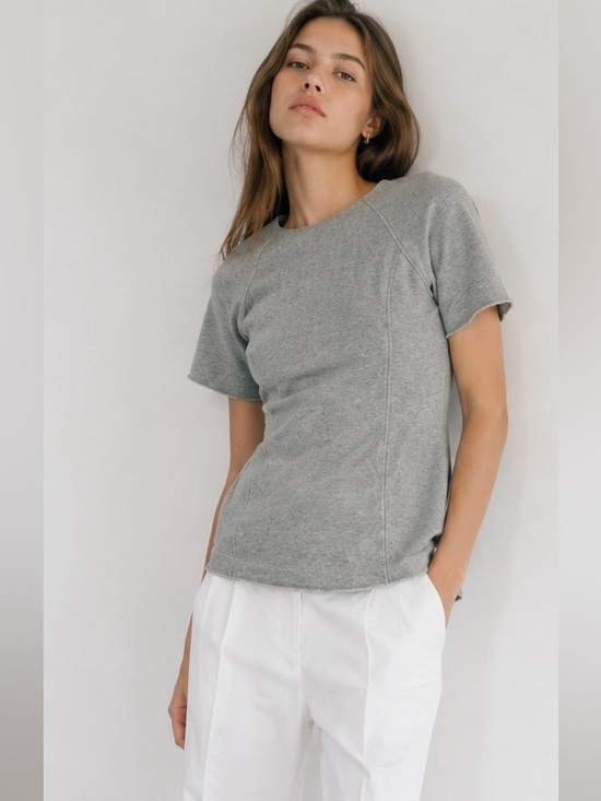 Derek Lam 10 Crosby 100% Cotton Sculpted Knit Top Gray Raw Edge Designer Sz 0